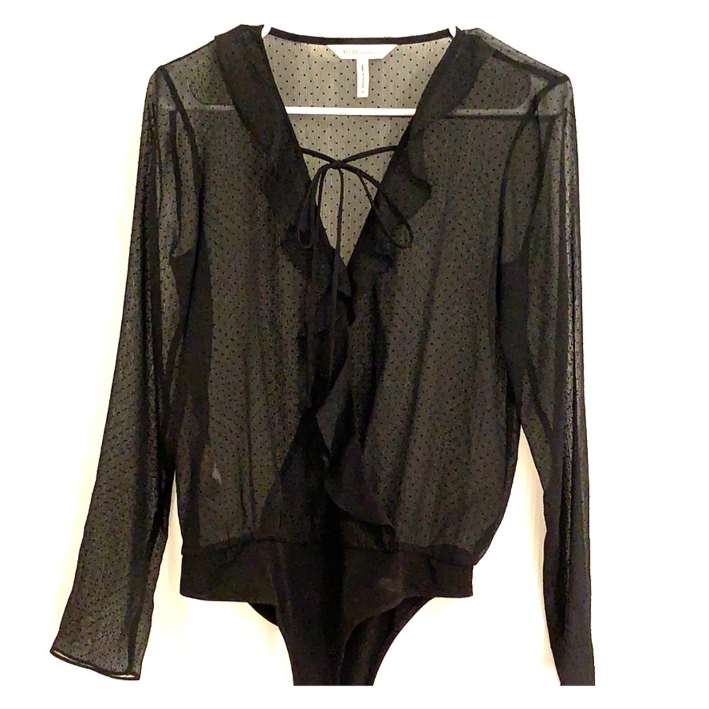 BCBG Black V Ruffled Leotard